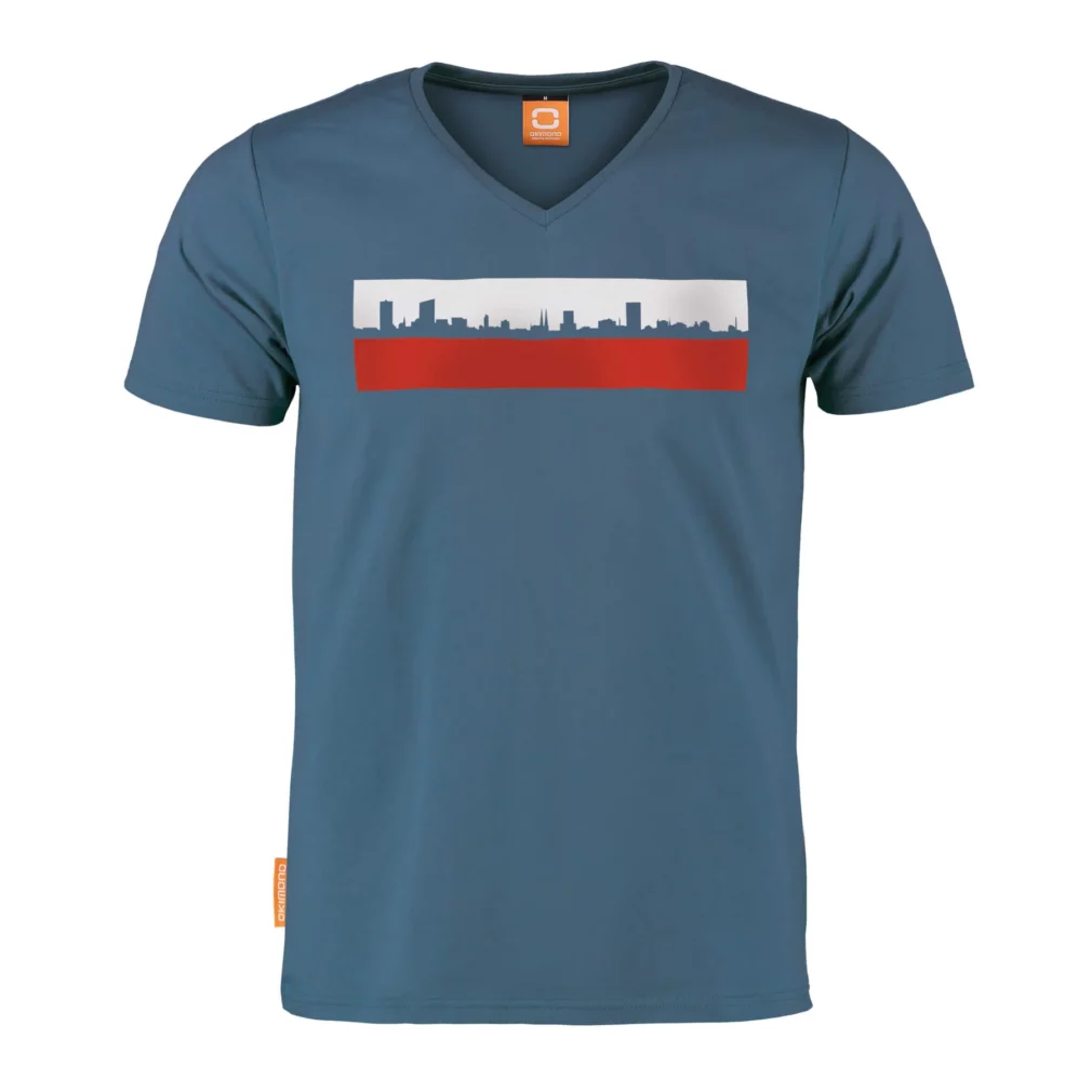Okimono T-shirt Heren, Blauw, Skyline 040 Witte Wel