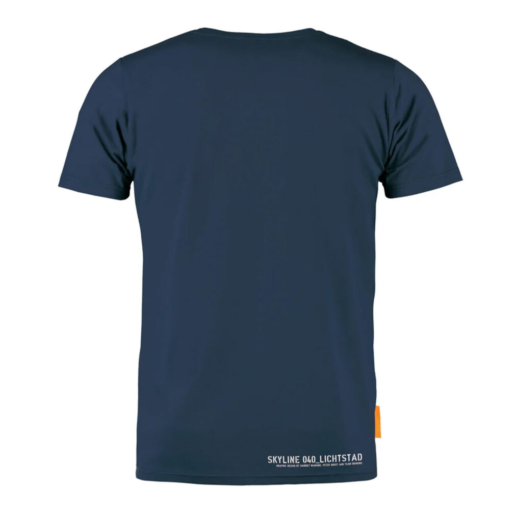 Okimono T-shirt Heren, Blauw, Skyline 040 Lichtstad (Lamp)