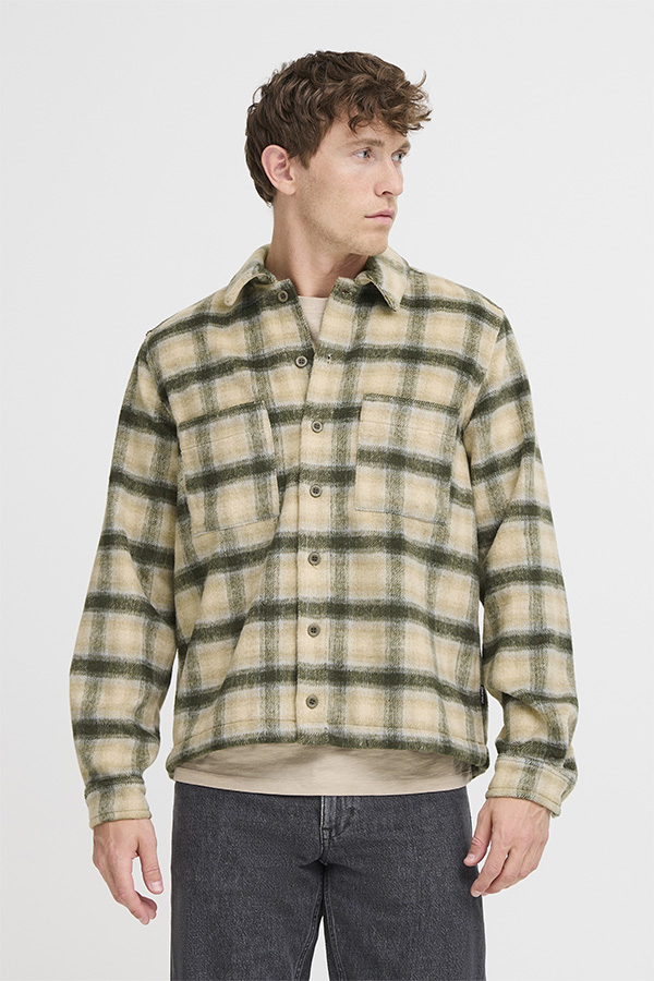 Blend Overshirt Ruit Groen Beige Zacht