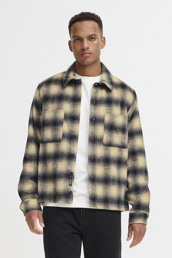 Blend Overshirt Ruit Zwart Beige