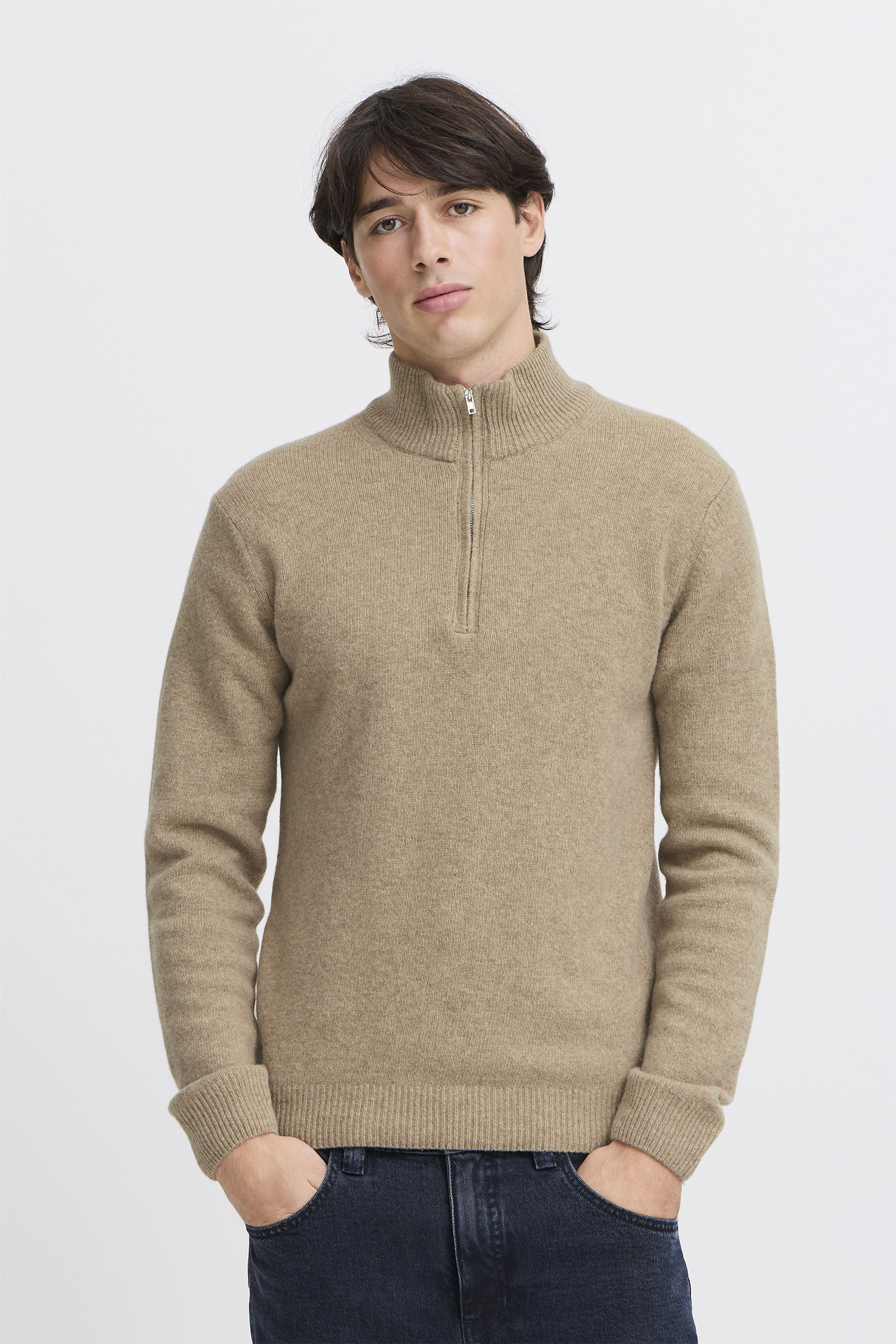 Casual Friday Zipper Sweater Wool Sand