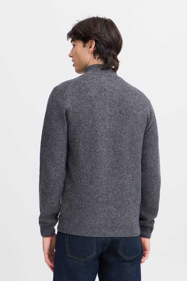 Casual Friday Zipper Sweater Wool Grey Achterkant