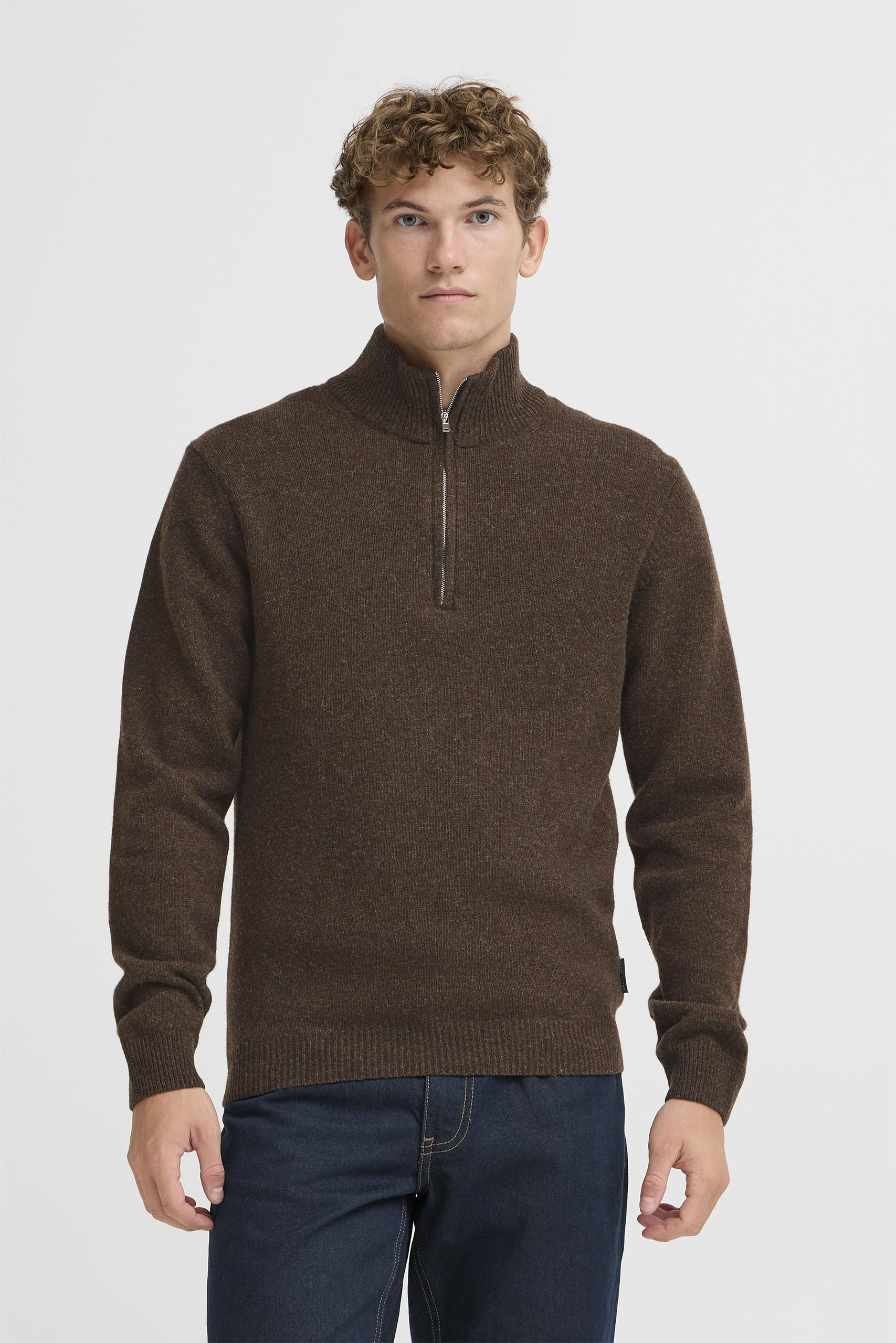 Casual Friday Zipper Sweater Wool Donkerbruin