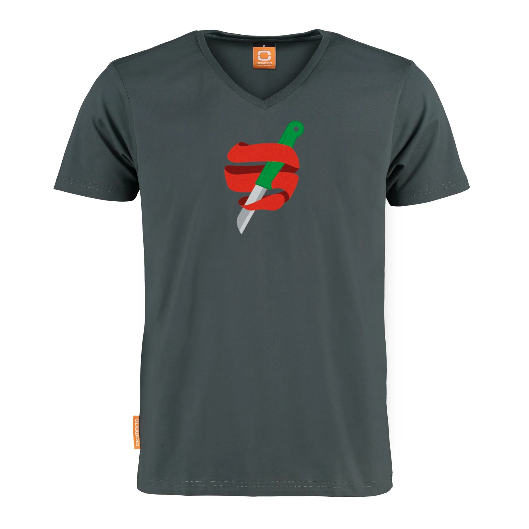 Okimono, T-shirt Heren, Grijs, Appeltje Schillen