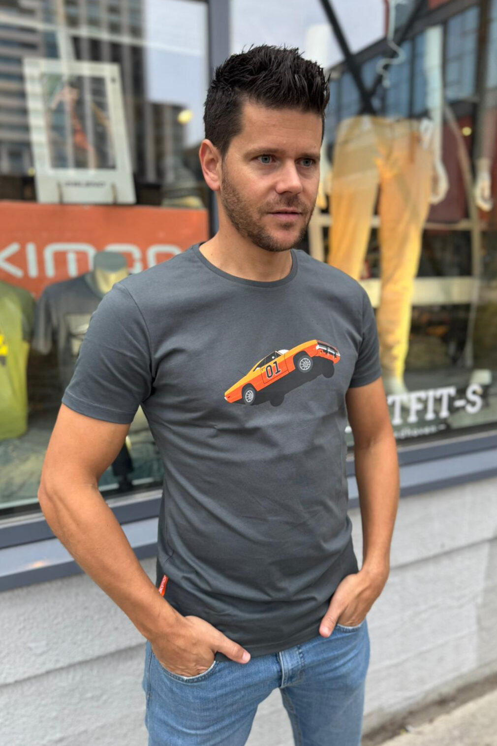 Okimono, Herren-T-Shirt, Grau, General Lee