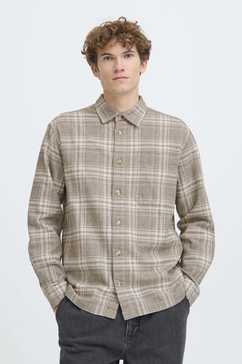 Casual Friday Shirt Zacht Geruit Sand