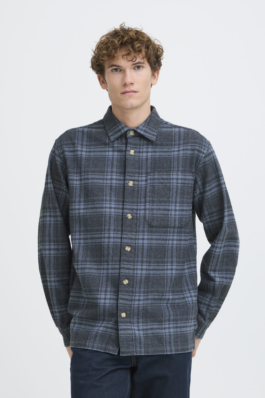 Casual Friday Shirt Zacht Geruit Blauw