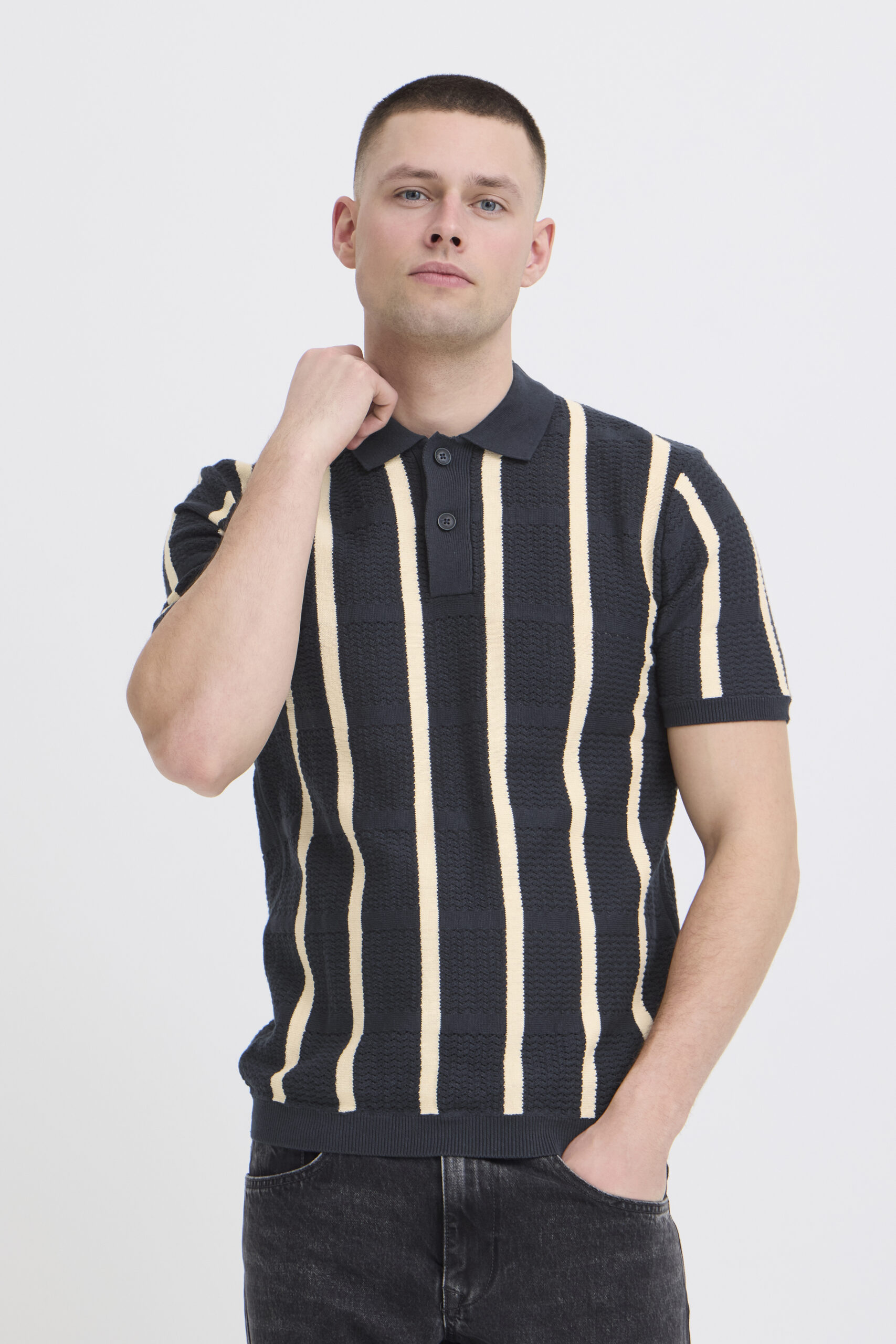 Blend Knitwear Polo Donkerblauw - Witte Strepen