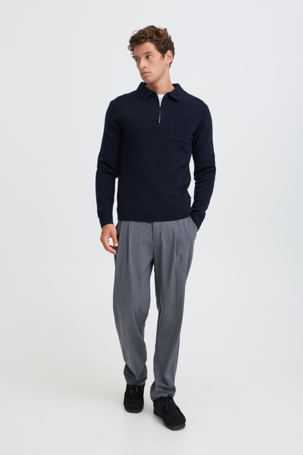 Casual Friday Sweater Wol Kraagje & Rits Donkerblauw
