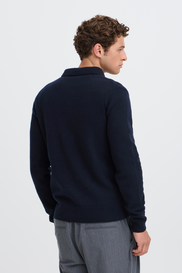 Casual Friday Sweater Wol Kraagje & Rits Donkerblauw