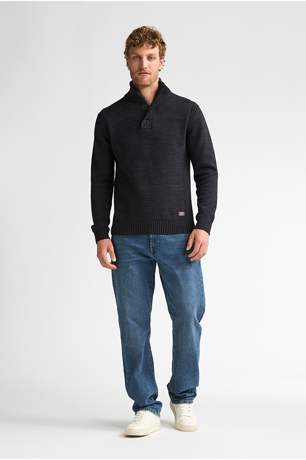 Petrol Sweater Knopen & Rits Deep Black