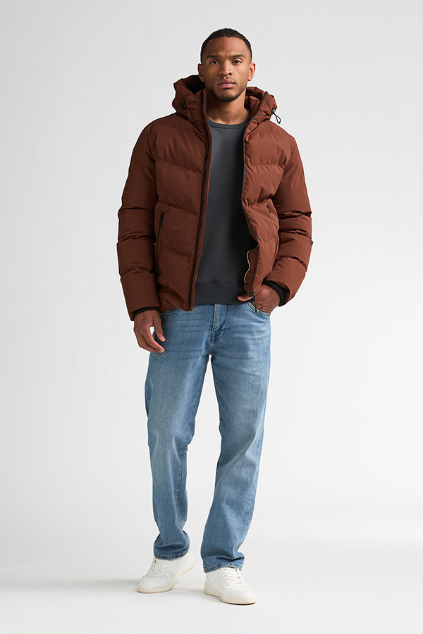 Petrol Winterjas Puffer Capuchon Rood